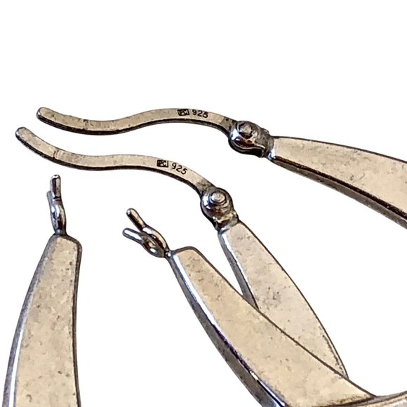 Sterling Silver Lever-Back Earrings Hoop Unique Contemporary Shape - Picture 6 of 12